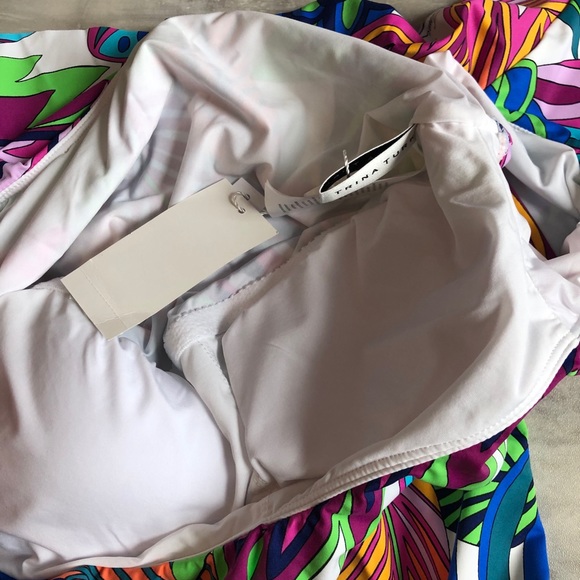 Trina Turk Paradise Plume off shoulder bathing suit one piece size 4 green blue - Picture 5 of 8